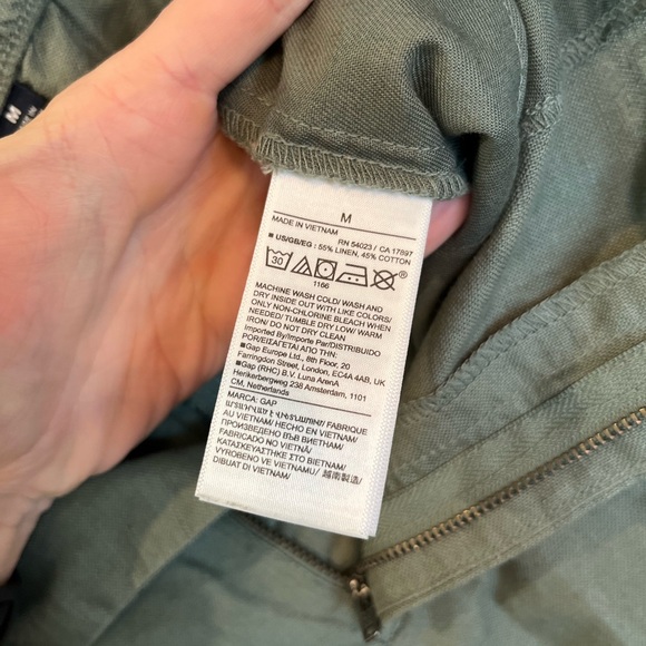 Gap Olive Green Linen Cotton Pants Elastic Waist Womens Medium - Picture 7 of 7